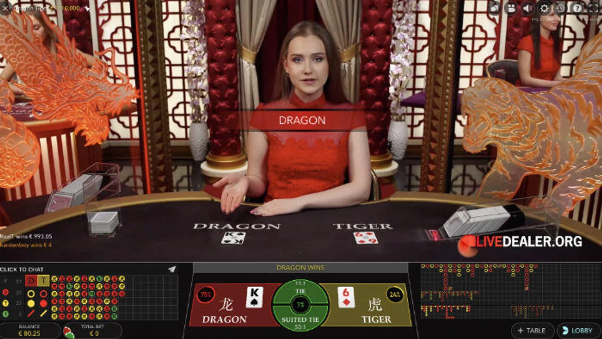 Live Dragon Tiger Two-Card Showdown Table